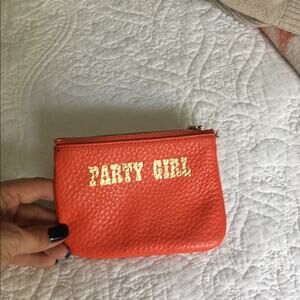 Rebecca Minkoff Leather Party Girl Zip Coin Purse, Makeup Bag Orange Size Small